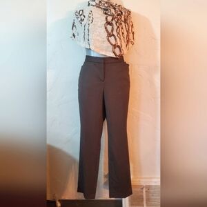 Raffella Curvy Dark Chocolate Dress Pants with Faux Leather Piping
